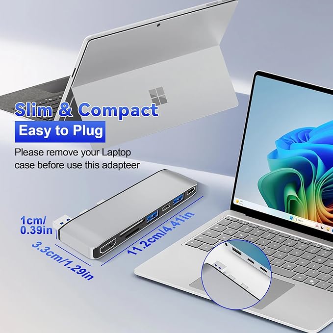 Surface Laptop 7 USB Hub Docking Station Surface Laptop 2024 Accessories with 4K HDMI USB-C Thunerbolt 4 (8K Display+40G Data+100W Charging) 2 USB 3.0 USB-C SD/TF hub for Surface Laptop 7 (2024)