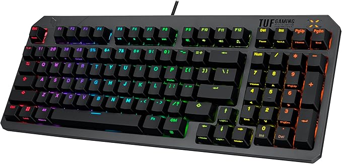 ASUS TUF Gaming K3 Gen II Wired USB Gaming Keyboard – 97-Key Compact Layout Optical-Mechanical Blue (Clicky) Switches PBT Keycaps Detachable Top Plate IP57 Waterproofing PC/Mac Support - Black
