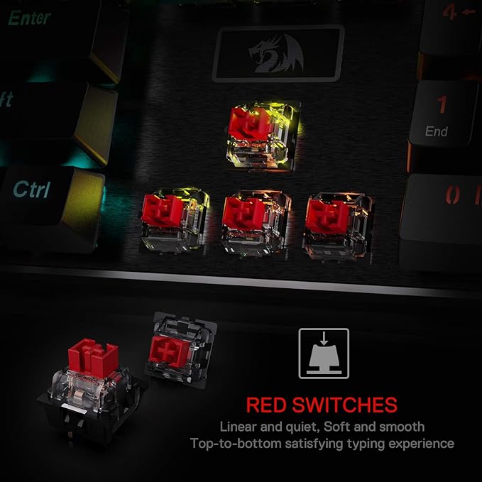 Redragon K556 RGB LED Backlit Wired Mechanical Gaming Keyboard 104 Keys Hot-Swap Mechanical Keyboard w/Aluminum Base Upgraded Socket and Noise Absorbing Foams Quiet Linear Red Switch