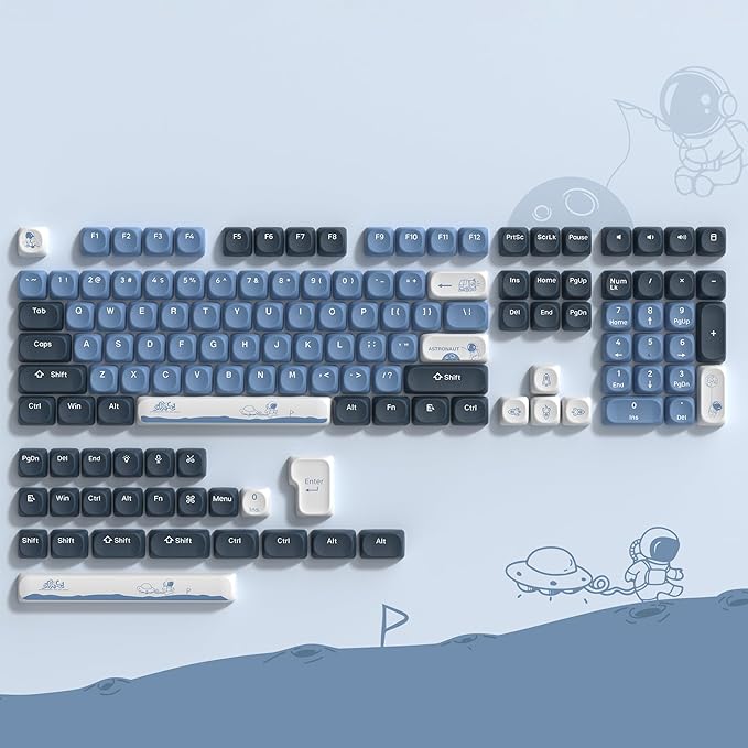 dagaladoo Apollo PBT Keycap SetBlue/Dark Blue/White Custom Keycaps Cute Dye Sublimation Keyboard KeycapsMOA Profile Key caps for 100% 75% 65% 60% TKL US Layout Mechanical Keyboard