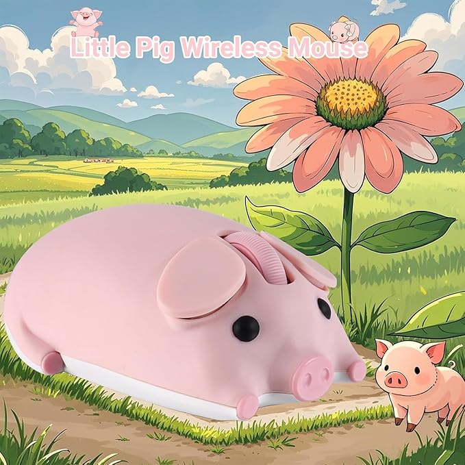 Cute Pig Design Wireless Mouse - Dual Mode Bluetooth &amp USB Silent Operation Ergonomic Ideal for Laptops &amp PCs for Animal Lovers and Family (pnik)