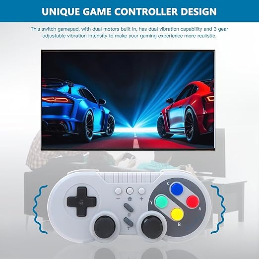Homesweet Classic Design Wireless Gamepad for Switch Console and for Windows Retro Inspired with Motion Controls Vibration Feedback Turbo Wakeup - Gray