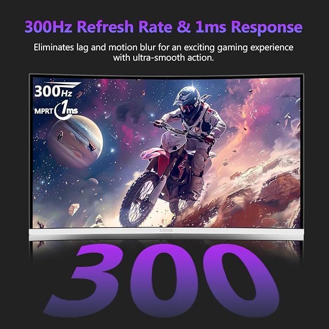 Z Z-EDGE 27 inch Curved Gaming Monitor FHD 1080P 300Hz 240Hz Computer Monitor Ultra-Fast MPRT 1ms Curved Monitor 1500R 16.7M Colors UG27H Frameless Bezel 2X DP 1.4 Ports and 2X HDMI 2.0 Ports