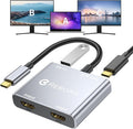 USB C to Dual HDMI Adapter | 4K@60Hz HDMI Splitter Extended Display for Dual Monitors Multi-Monitor Adapter with USB and 100W PD Windows Allows 3 Separate Screens macOS Only Allows Mirror Mode