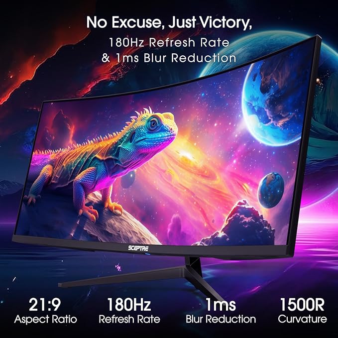 Sceptre 34-Inch Curved Ultrawide WQHD Monitor 3440 x 1440 R1500 Up to 180Hz/165Hz DisplayPort x2 100% sRGB 1ms Built-in Speakers Black (C345B-QUT168 Series)