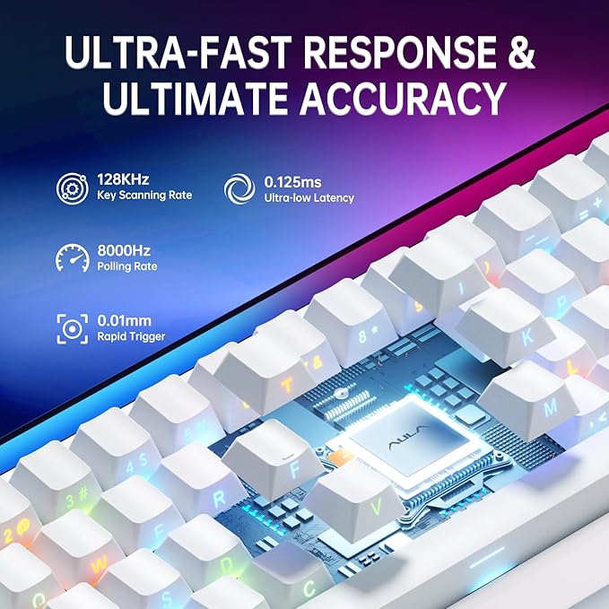 Aula Hero 68 HE 60% Gaming Keyboard Wired Hall Effect Magnetic Switch Keyboard with Adjustable Actuation Fast Trigger Mode 8K Hz Polling Rate 0.125ms Latency RGB Backlit