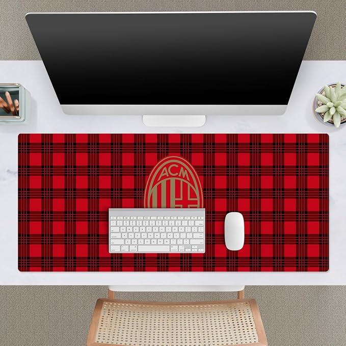 Head Case Designs Officially Licensed AC Milan Tartan Crest Logo 37.4 x 15.75 x 0.16 inches (900 x 400 mm) - XL Gaming Office Desk PC Keyboard Mouse Mat Pad
