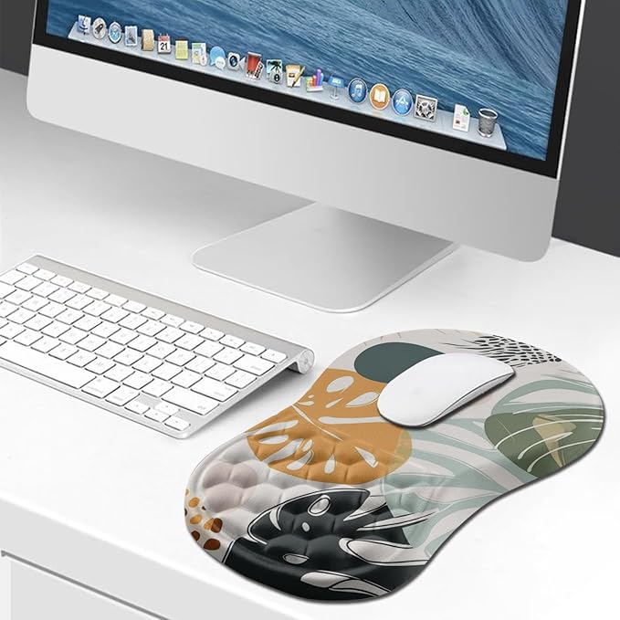 Hokafenle Ergonomic Mouse Pad Wrist Support Wrist Rest Mousepad for Carpal Tunnel Pain Relief with Integrated Memory Foam Slope Massage Bulge (11.8x7.9 inchAbstract Leaves
