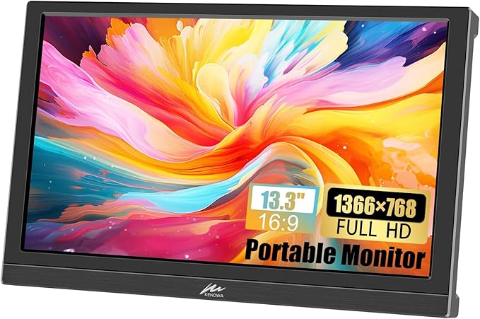 Kenowa Portable Monitor 13.3 Inch HD 1366x768P LED Screen Small HDMI Monitor Built-in Speaker and Adjustable Stand HDMI VGA Port External Display for Laptop PC Mac Xbox PS4/5