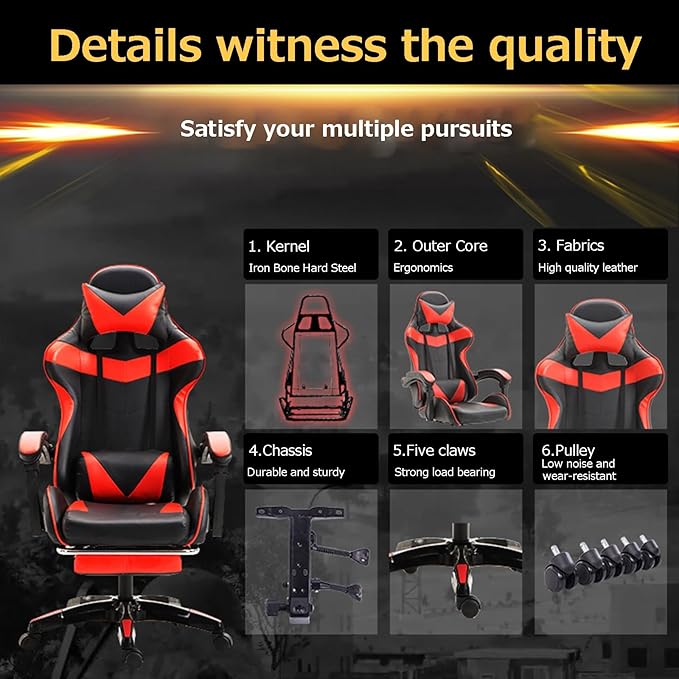 Ergonomic Gaming Chair Iron backrest Comfortable Breathable Office Chair Height Adjustable Computer Chair with Footstool Metal Reclining(BlackBlue_Without)