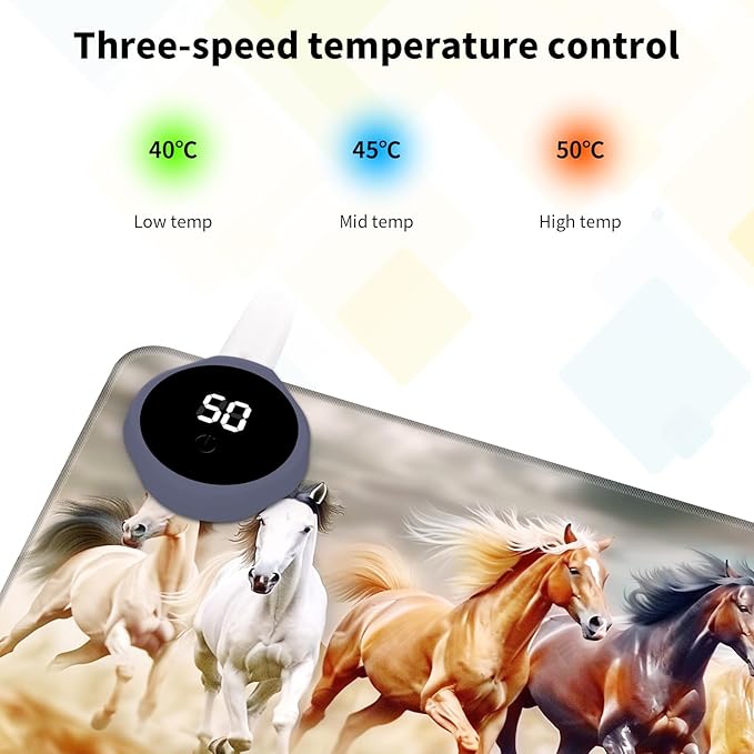 Warm Desk Pad Warm Mouse Pad Gaming Office Desk Matwith 3 Levels Heated &amp 3 Hours Auto Shut - 31.5 x 13 inch PU Leather Laptop Keyboard Mat for Home Office Hand WarmerCute Horse -277