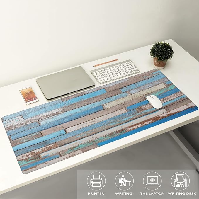 Beach Wood Blue Large Mouse Pad Gaming Mousepad Desk Mat for Desktop Computer Keyboard Waterproof Mouse Mat Desk Pad with Non-Slip Base for Game School Office Home 35.4 x 15.7