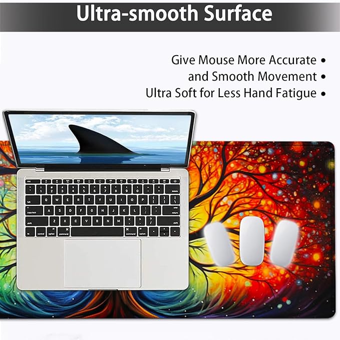 Large Mouse pad and Keyboard Support Set Ergonomic Memory Foam Keyboard Wrist Rest Extended Gaming Mouse Pad with Stitched Edges Colorful Tree of Life XXL Desk Mat (31.5 X 11.8 in)