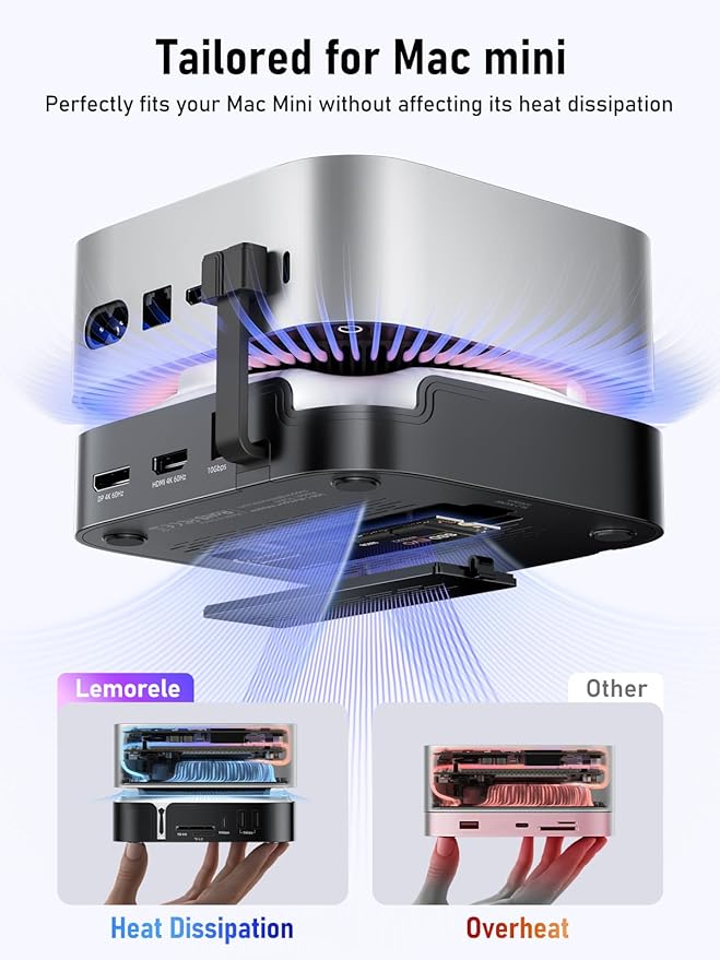 Lemorele 9-in-1 Mac mini M4 Dock Dual 4K@60Hz HDMI 2.0 &amp DP 1.4 10Gbps M.2 NVMe Slot 10Gbps USB-C &amp USB-A 2X USB-A 3.0 SD/TF 2.0 Card Reader Compatible with Mac mini M4/M4 Pro
