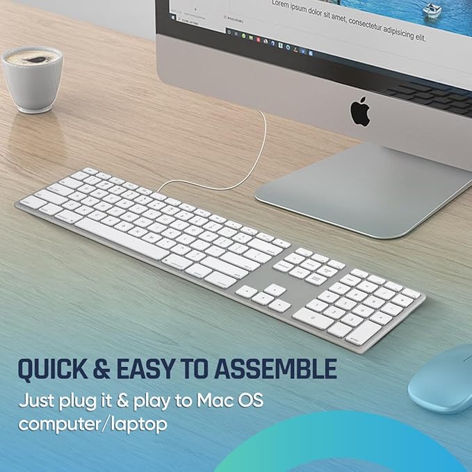 Matias Wired USB C Keyboard for Mac with Numeric Keypad - Mac Keyboard Compatible with Mac OS X v.10.6.8 MacBook Pro MacBook Air iMac - Latest Version Supported - (Silver)