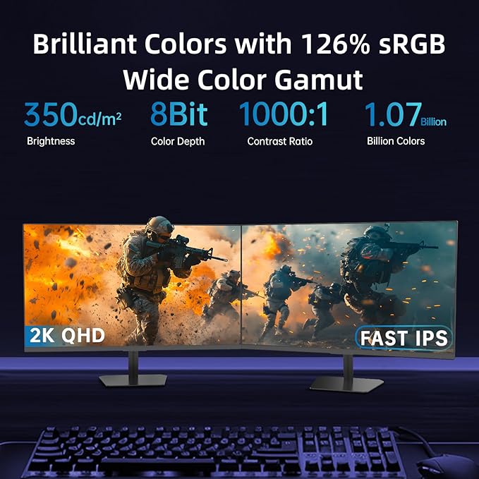 KTC 24 Inch 180Hz Gaming Monitor 2K QHD Fast IPS PC Gaming Monitor 1440p 1ms Computer Monitor 144Hz G-Sync and FreeSync Compatibility HDR Support HDMI Displayport VESA Q24T09