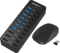 Sabrent 60W 10-Port USB 3.0 Hub + Mini Travel 2.4GHz Wireless Mouse with Nano Receiver
