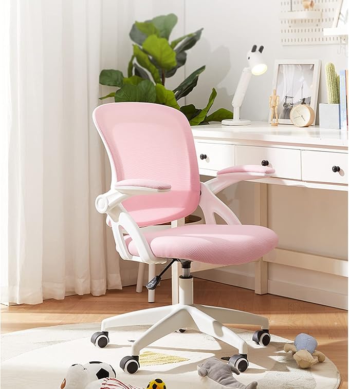 Mlaea Girl Bedroom Dressing Chair Breathable Desk Chair with Rolling Wheels Gaming Chair for Home Office Study(Size:47 * 45 * 85-95CMColor:Pink)