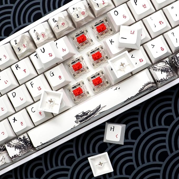 MOLGRIA GK68 68-Key RGB Backlit Gaming Keyboard with Plum Blossom Keycaps Hot Swappable Red Mechinery Switches Triple Mode Connection with Knob Mechanical Keyboard for Win/Mac OS