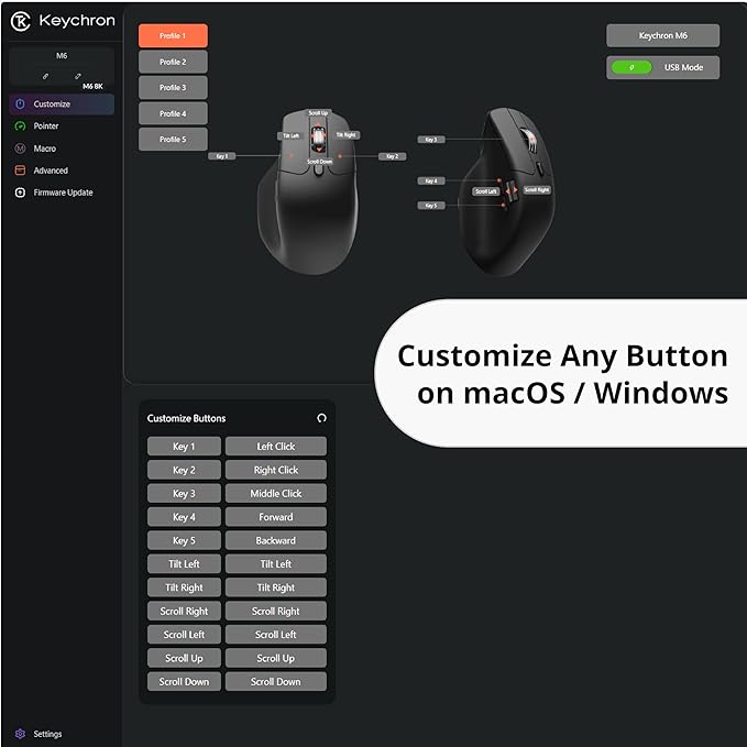 Keychron M6 8000 Hz Wireless Bluetooth 2.4 GHz/Wired Connection Mouse Lightweight Body Programmable PixArt 3950 Sensor for Windows Mac Linux - White
