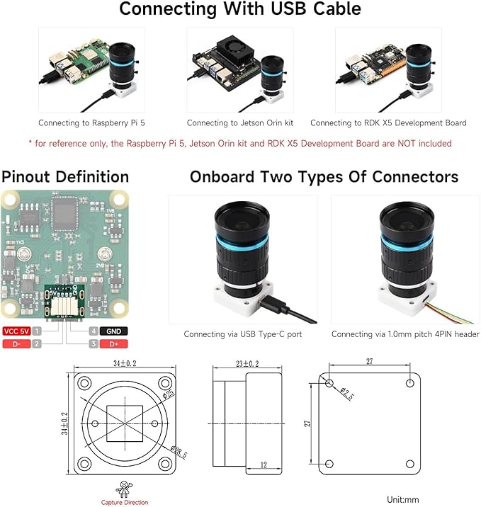 IMX577 12MP USB Camera (B) 3840 × 3024 Resolution Plug and Play Supports C/CS Lenses @XYGStudy