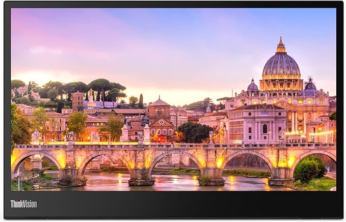 Lenovo ThinkVision M14 14 Inch 1920 x 1080y IPS 2 USB Type-C Portable Travel Monitor Bundle with Black Marble Bluetooth Folding Wireless Keyboard and Black Pebble M355 Bluetooth Wireless Mouse