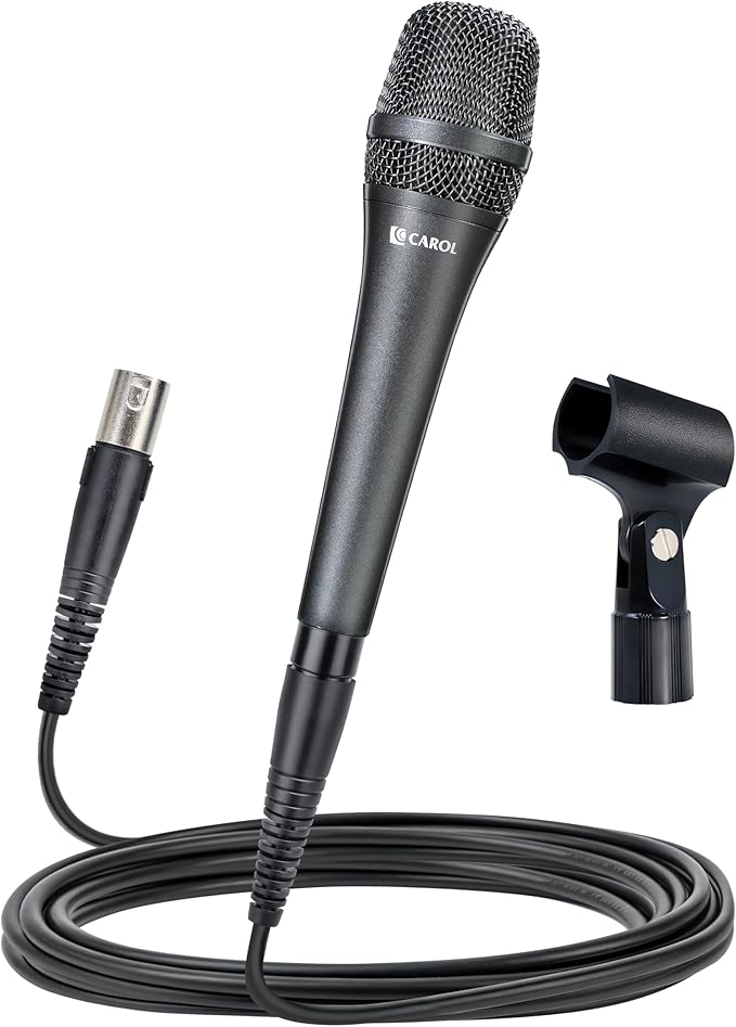 CAROL AC-910 XLR Wired Vocal Microphone – Dynamic Cardioid Mic with Dual-Engine AHNC Noise Cancelling Tech for Singing Karaoke Stage &amp Studio Includes Microphone Mic Clip &amp 14.8ft XLR Cabl