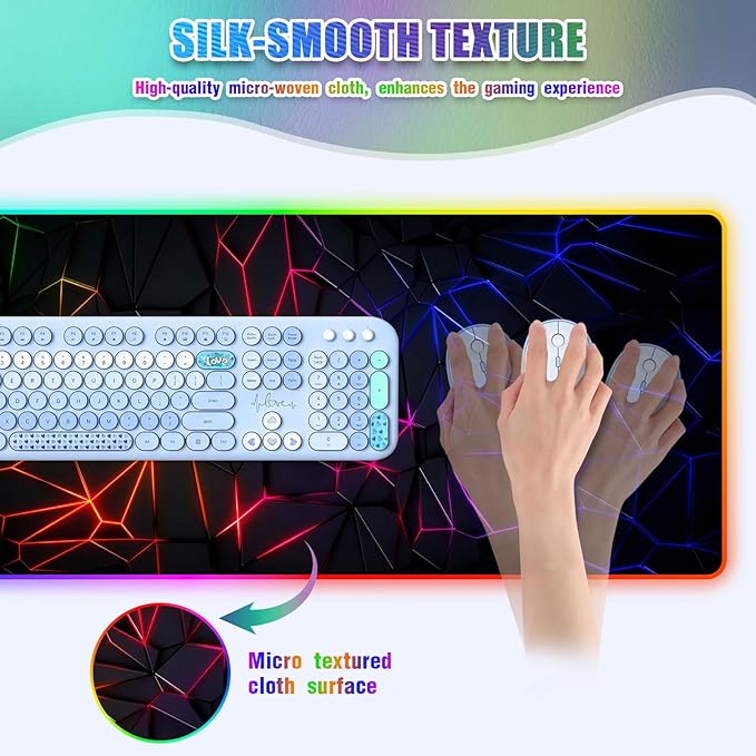 RGB Mousepad Led Mouse Pad Desk Mat I 31.5 x 11.8 Inch Large Mouse Pad I XL Oversized Big Mouse mat 14 Led Light Modes I Anti-Slip Rubber Base Waterproof Keyboard Pad for PC Gaming I Vibrant Neon