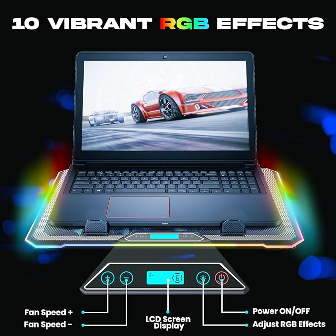 KLIM V14 Gaming Laptop Cooling Pad with 14 Fans + Gaming Laptop Cooler + Stable RGB Laptop Stand with Fan + Compatible up to 17 Inches + 2 USB Ports + Mobile Phone Holder + 5 Years Protection