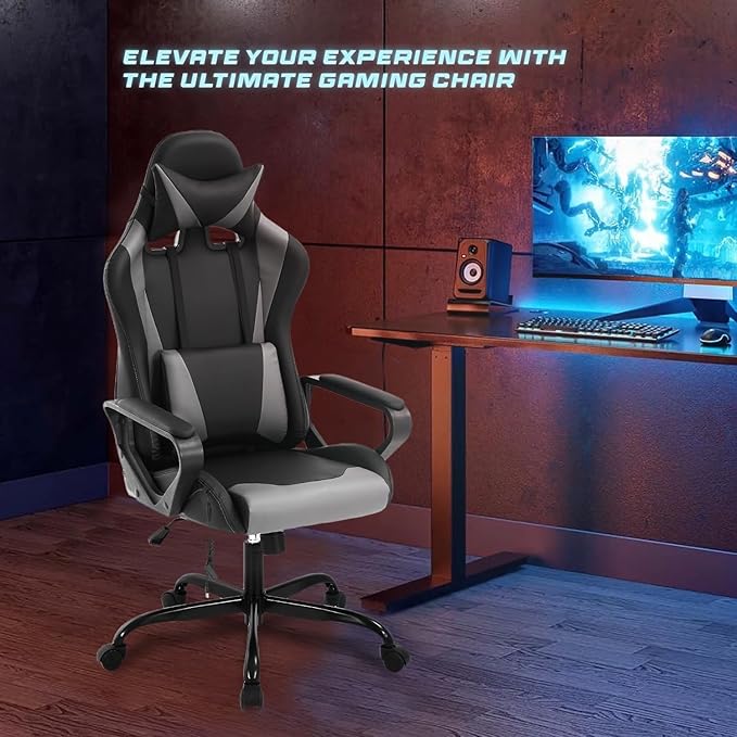 PayLessHere High Back Gaming Chair PC Computer Chair with Lumbar Support Arms Headrest Executive Racing Style Ergonomic Office Chair with Adjustable Rolling Swivel PU Leather Desk Chair
