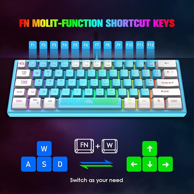 60% Gaming Keyboard and Mouse Combo Duble Color Keycaps Samll RGB Backlight Mechanical Feeling and Mechanical RGB 6400 DPI Honeycomb Optical MouseGaming Mouse pad for Gamers and Typists