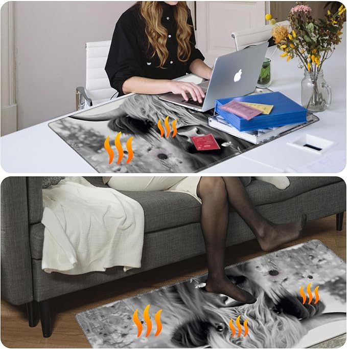 Warm Desk Pad Warm Mouse Pad Gaming Office Desk Matwith 3 Levels Heated &amp 3 Hours Auto Shut - 23.6 x 14.2 inch PU Leather Laptop Keyboard Mat for Home Office Hand WarmerHighland Cow Ox Cattle