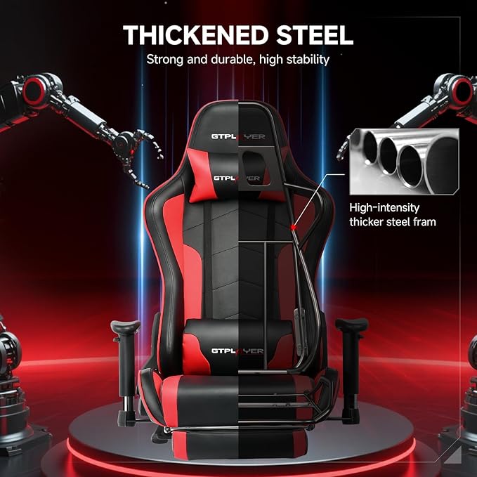 GTPLAYER Gaming ChairGamer Chair with Bluetooth and Adjustable BackrestSeat Height Adjustable Computer Chairs with 3D ArmrestsVideo Game Chair with Footrest Speakers (Red)