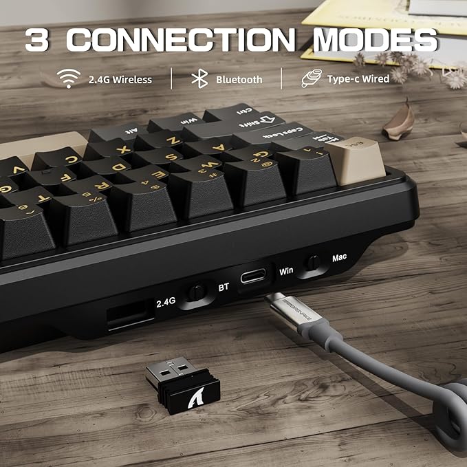 ATTACK SHARK X66 60% Wireless Mechanical Gaming Keyboard with Volume Knob Gasket Hot Swappable Custom Keyboard PBT Keycaps Tri-Mode USB-C/BT5.0/2.4G RGB with Coiled Cable - Star Black