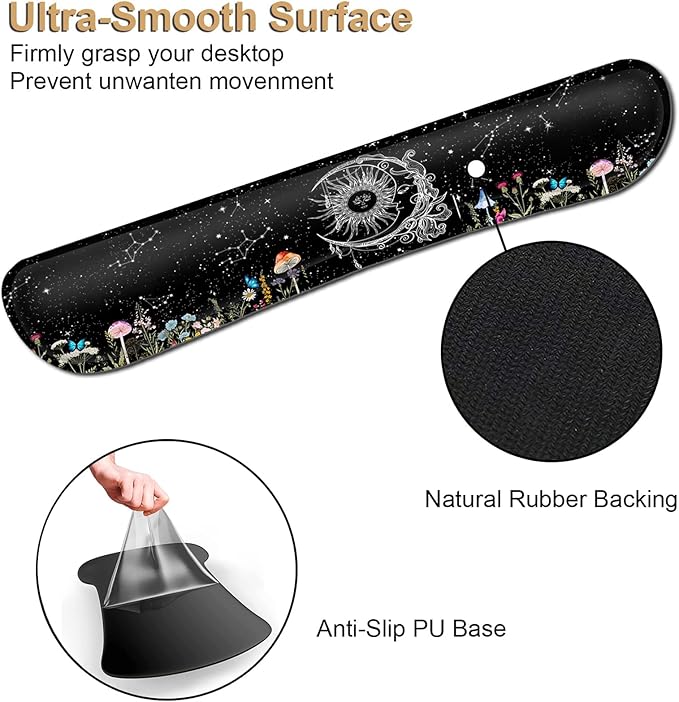 Keyboard Wrist Rest and Mouse Pad with Wrist Support Ergonomic Gel Mouse Pad for Easy Typing Pain Relief Memory Foam Keyboard Wrist RestSun Moon Wildflowers Butterfly Starry Sky Black Mousepads