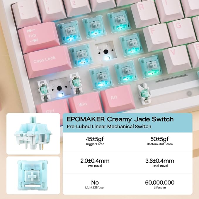 EPOMAKER TH108 Full Size Mechanical Keyboard Wireless Gaming Keyboard with 8000mAh Battery Creamy Gasket 108 Keys Hot Swap Custom Driver RGB Backlight (Pink Creamy Jade)