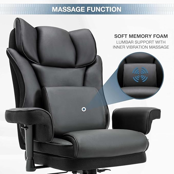 High Back Office Chair Ergonomic Executive Massage Chairs with Adjustable Armrest and Lumbar Support Comfy Adjustable Height Rocking Computer Gaming Chair with Swivel Wheels (Black)