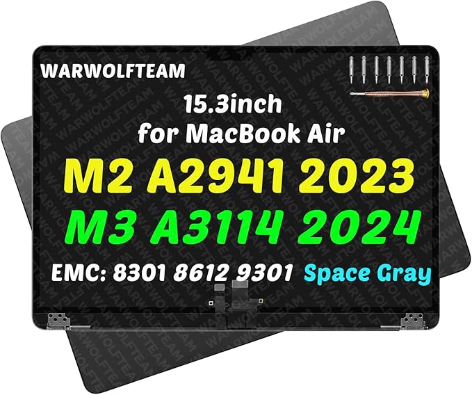 15.3inch Compatible with MacBook Air Retina A2941 2023 M2 EMC 8301 A3114 2024 M3 EMC 8612 EMC 9301 2880 x 1864 LCD Screen Display Replacement Complete Assembly (Space Gray)