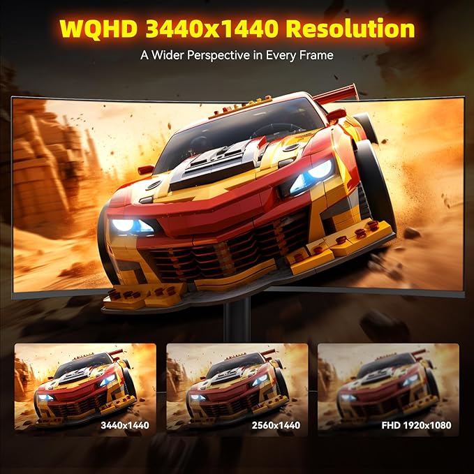 34 Inch Ultrawide Gaming Monitor - 21:9 WQHD 3440 x 1440 R1500 Curved Computer Monitor for Gamer 180Hz 1ms AMD FreeSync PIP/PBP Crosshair TÜV Eye Care HDMI 2.0 &amp DP1.4 Tilt/Height/Swivel Stand