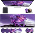 Ergonomic Keyboard Wrist Rest &amp Mouse Pad Wrist Rest Set Large XXL Gaming Desk Mat 31.5x 11.8 with Memory Foam Easy Typing Pain Relief for Office &amp Home Purple Dragon