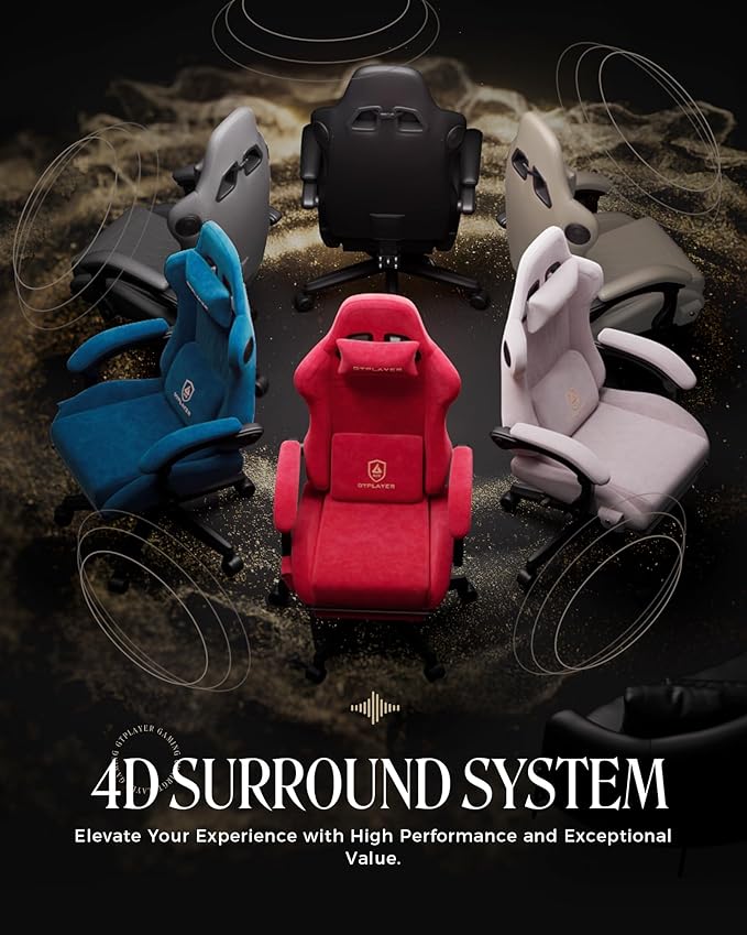GTPLAYER Gaming Chair with Speakers Video Game Chairs with Footrest PC Gamer Chairs for Adults - Padded High Back Ergonomic Reclining Silla Gamer Linkage Armrest Ace Pro Cherry Red（Velvet）
