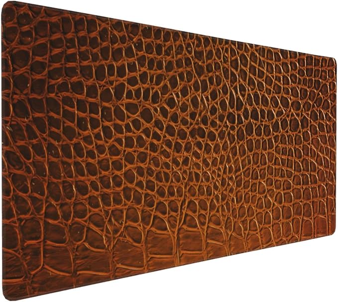 Elegant Brown Crocodile Leather Texture Green Large Mouse Pad Gaming Mat Desk Matt for Desktop Desk Pad Mat Anti-Slip XXL Big Mousepad with Stitched Edges for Computer