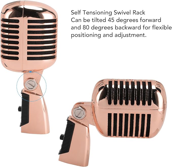 CHICIRIS Vintage Dynamic Microphone with Rack for Flexible Positioning in Karaoke Parties (Pink Gold)