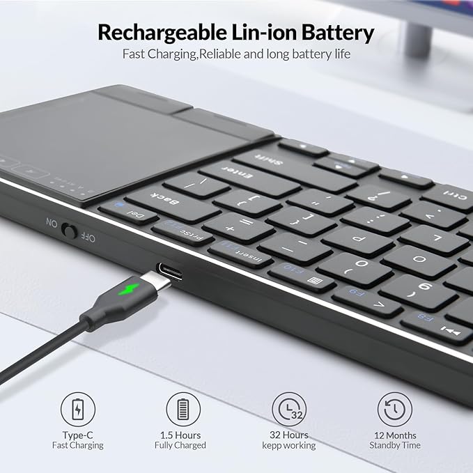 Rii 2.4G Wireless KeyboardBluetooth Keyboard(BT 5.1+2.4G)Aluminium Alloy Portable with Touchpad for ComputerPCTabletiPadAndroid TV BoxSmart TVWindowsMac (Black)