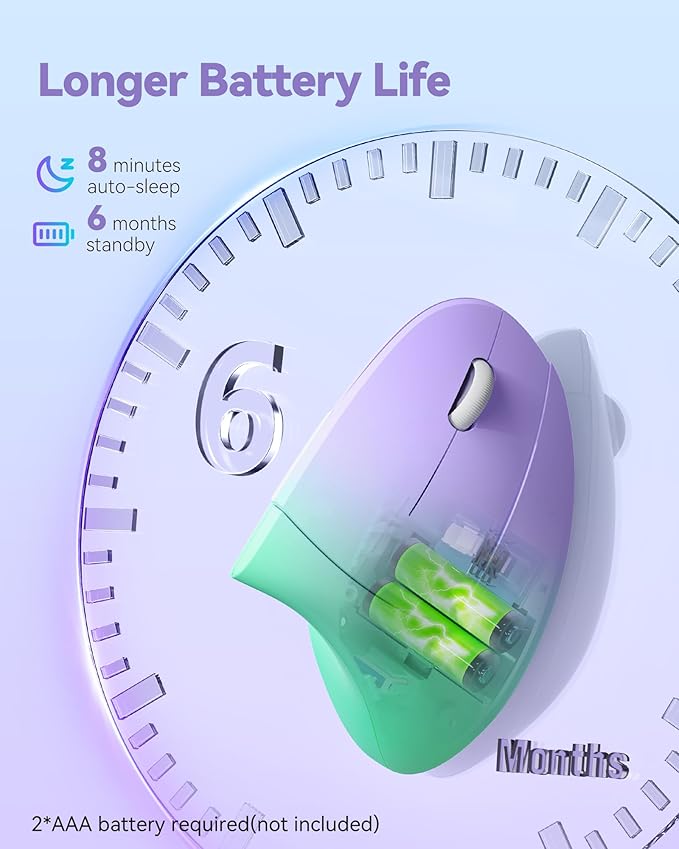 TECKNET 2.4G Ergonomic Mouse Vertical Wireless - 4800 DPI Optical Carpal Tunnel Mice Right Hand 4800 DPI Adjustable Quiet Clicks 6 Buttons for Laptop Desktop PC Computer - Green Purple