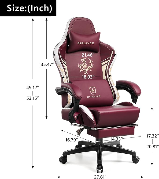 GTPLAYER Gaming Chair with Bluetooth Speakers and Footrest Dragon Series Video Game Chair Heavy Duty Ergonomic Esports Computer Office Chair (RED)
