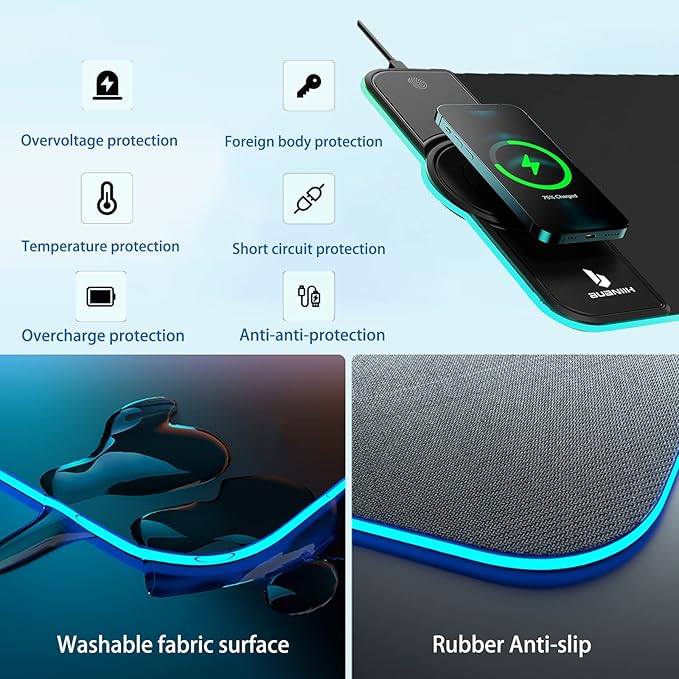 Mouse PadWireless Mouse Pad Charging15W Fast ChargingExtened Large Size10 Lighting Modes for OfficeMobile Phone Devices31.5X11.8World Map