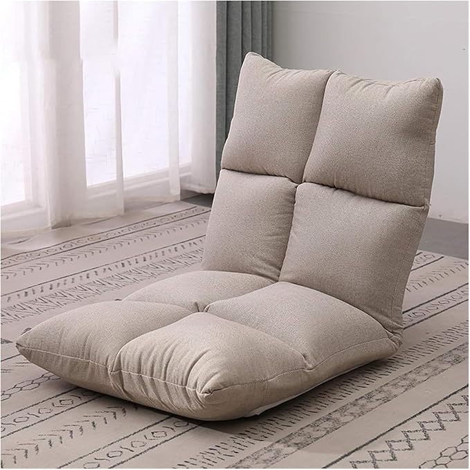 ELEFOCUS Folding Sofa Chair Folding Floor Chair 5 Gears Adjustable Leisure Meditation Chair with Backrest for Living Room(Beige)