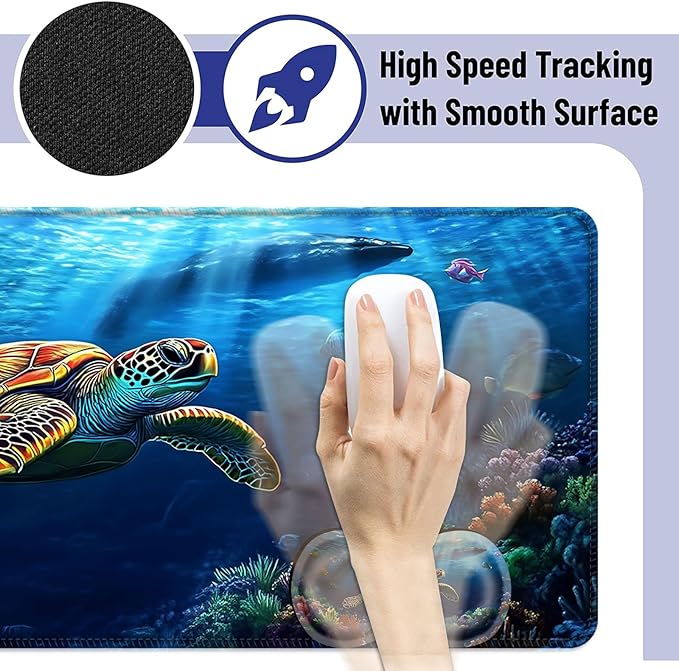 Large Mouse Pad and Keyboard Wrist Rest Desk Pad for Keyboard and Mouse 4-in-1 Large Gaming Mouse Pad with Wrist Support Desk Mat for Home Office Study GameTurtle Swimming in Ocean