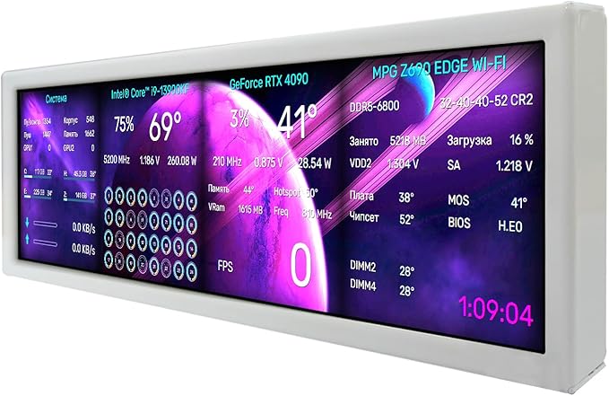 VSDISPLAY 8.8 Inch 1920x480 IPS LCD Monitor for Secondary Display/DIY Computer PC Case GPU CPU RAM Temperature Data Monitoring Sensor PanelWhite